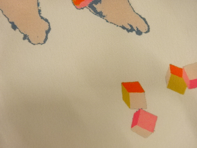  アンティーク　子猫に花・虫籠模様昼夜帯（着用可）